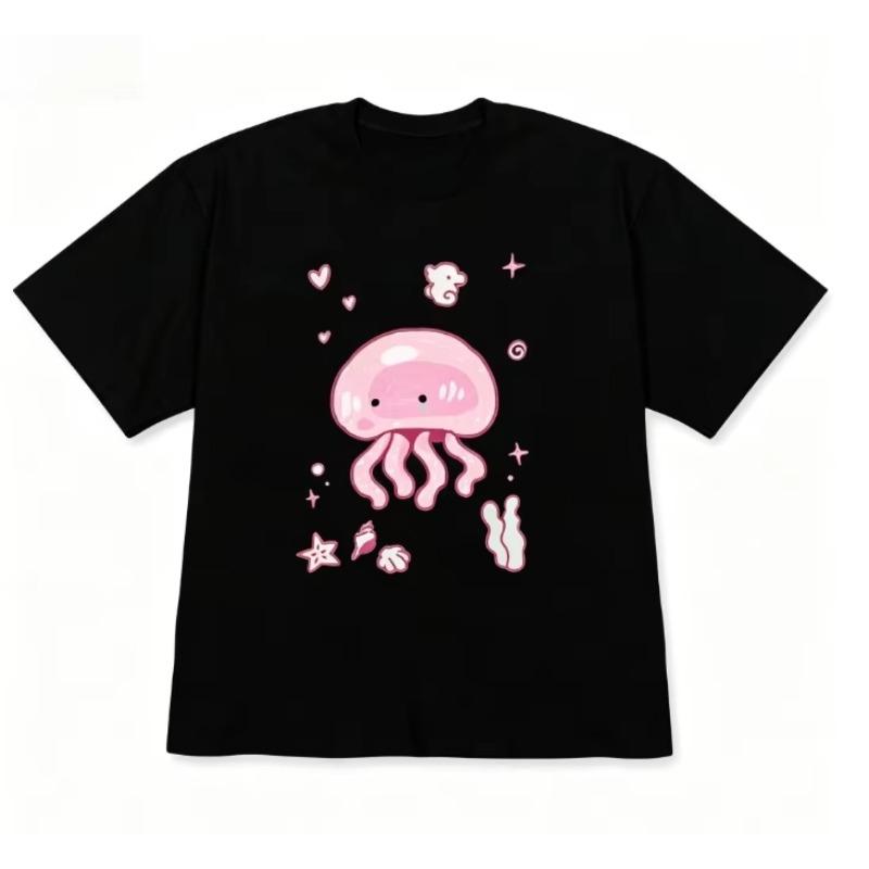 Unisex Kawaii Sea Creature Graphic Tshirt Cute Shark Octopus Jellyfish Seahorse Puffer Print Casual Ocean Short Sleeve Tee