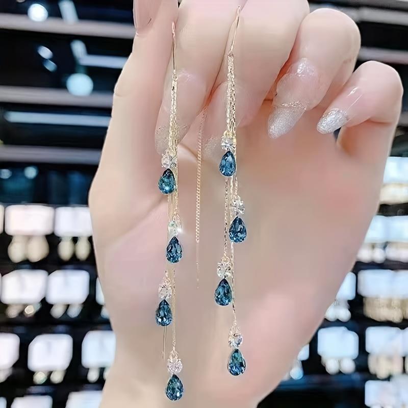 Elegant Colorful Droplet Rhinestone Dangle Earrings Tassel Design Luxury Vintage Elegant Style Alloy Jewelry Trendy Decor For Women Party Jewelry Gift