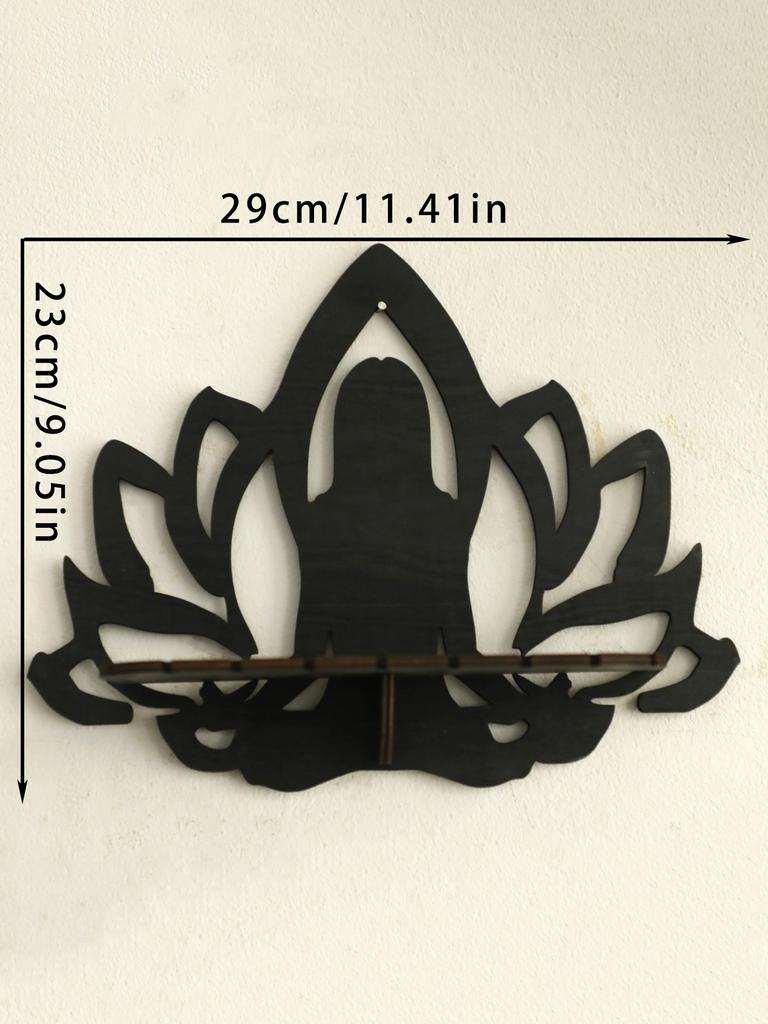 Lotus Ccrystal Shelf Display Black Wooden Wall Shelves Boho Floating Wall Shelf for Bedrooms Offices Living Room Aesthetic Gift