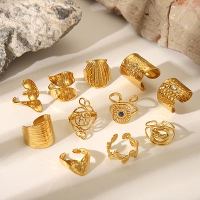 Gold Color Stainless Steel Wide Openable Rings For Women Leaves Charm Firgure Accessory