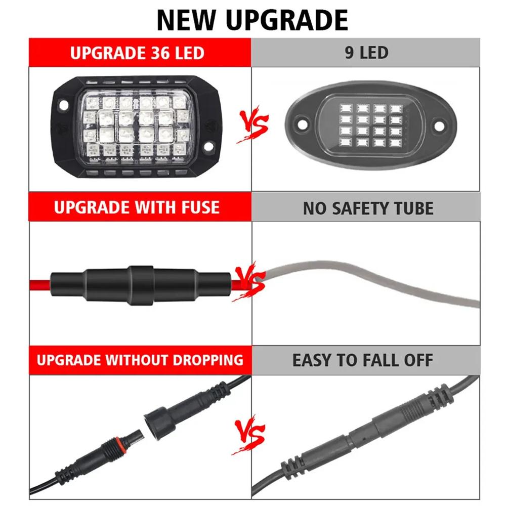 8Pcs RGB LED Rock Light Underbody Neon Kit APP+Remote Control For Jeep Truck SUV