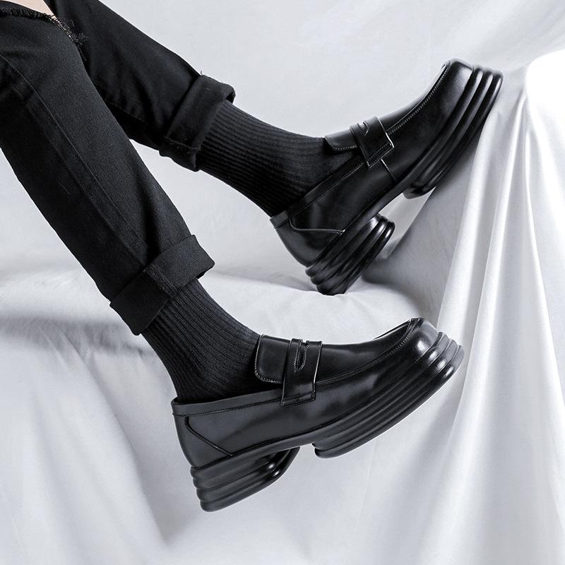 Men Luxury Fashion Genuine Leather Shoes Slip-on Platform Shoe  Designer Square Toe Summer Loafers Punk Rock Dress Footwear