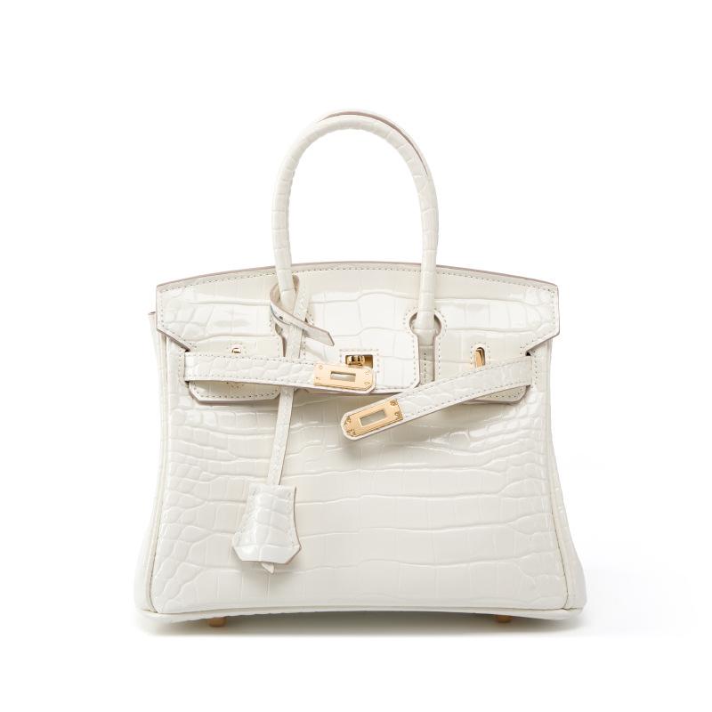 Borsa in pelle di vacchetta di primo strato con motivo coccodrillo bianco, borsa a tracolla di alta gamma, borsa a mano da donna grande in pelle per pendolari