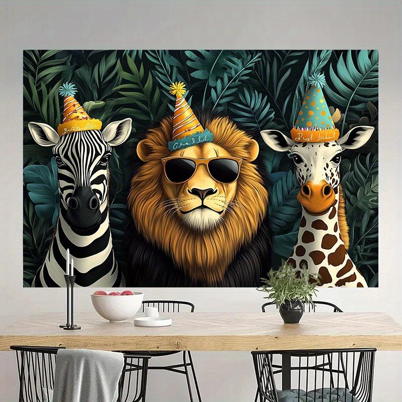 

Jungle Animal Birthday Background Cloth Zebra Lion Giraffe Hanging Cloth Childrens Birthday Party Zoo Theme Activity 74x94cm(29x37in)