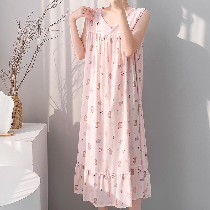 Korean polka dot tank pajamas for women, faux cotton silk, new summer home wear, can be worn as loose dresses outside
