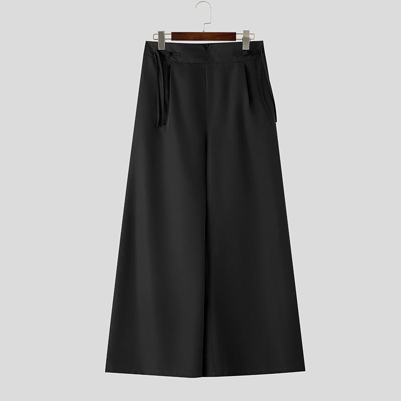 INCERUN Men High Waist Back Elastic Pockets Casual Long Wide Legs Trousers Pants 4XL