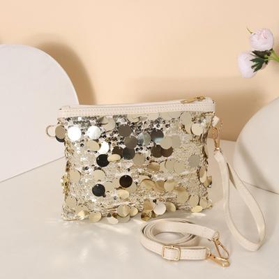 Crossbody Bag, New Sequined Small Square Bag, Fashionable and Simple Casual Hand-held Personalized Commuter Bag