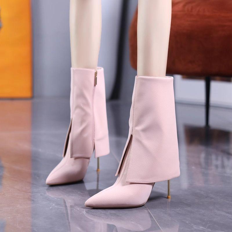 

Temperament Mid-leg Boots Fashion Pointed Toe Zipper Non-slip Wear-resistant Slim Heel Trouser 34 розовый