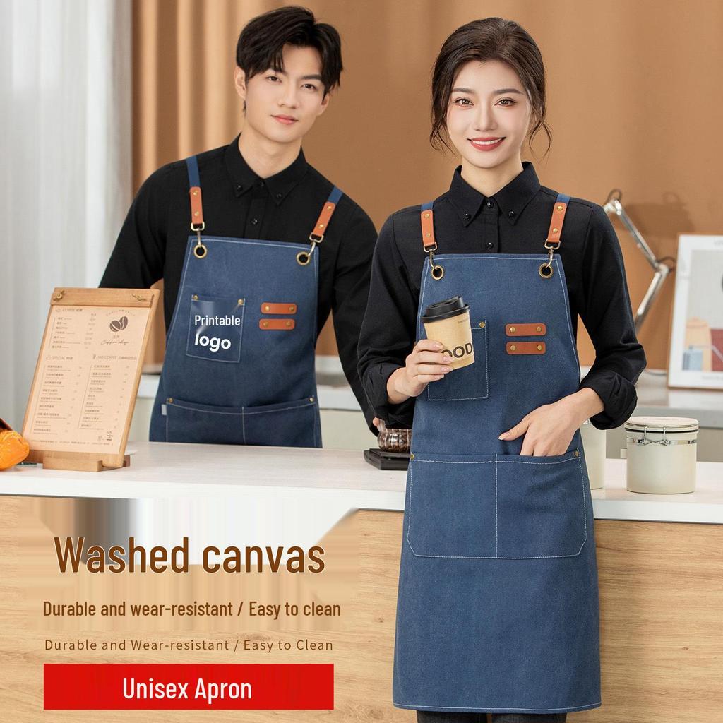 Custom Logo Denim Apron for Coffee Shops & Nail Salons - Thick Canvas Workwear
