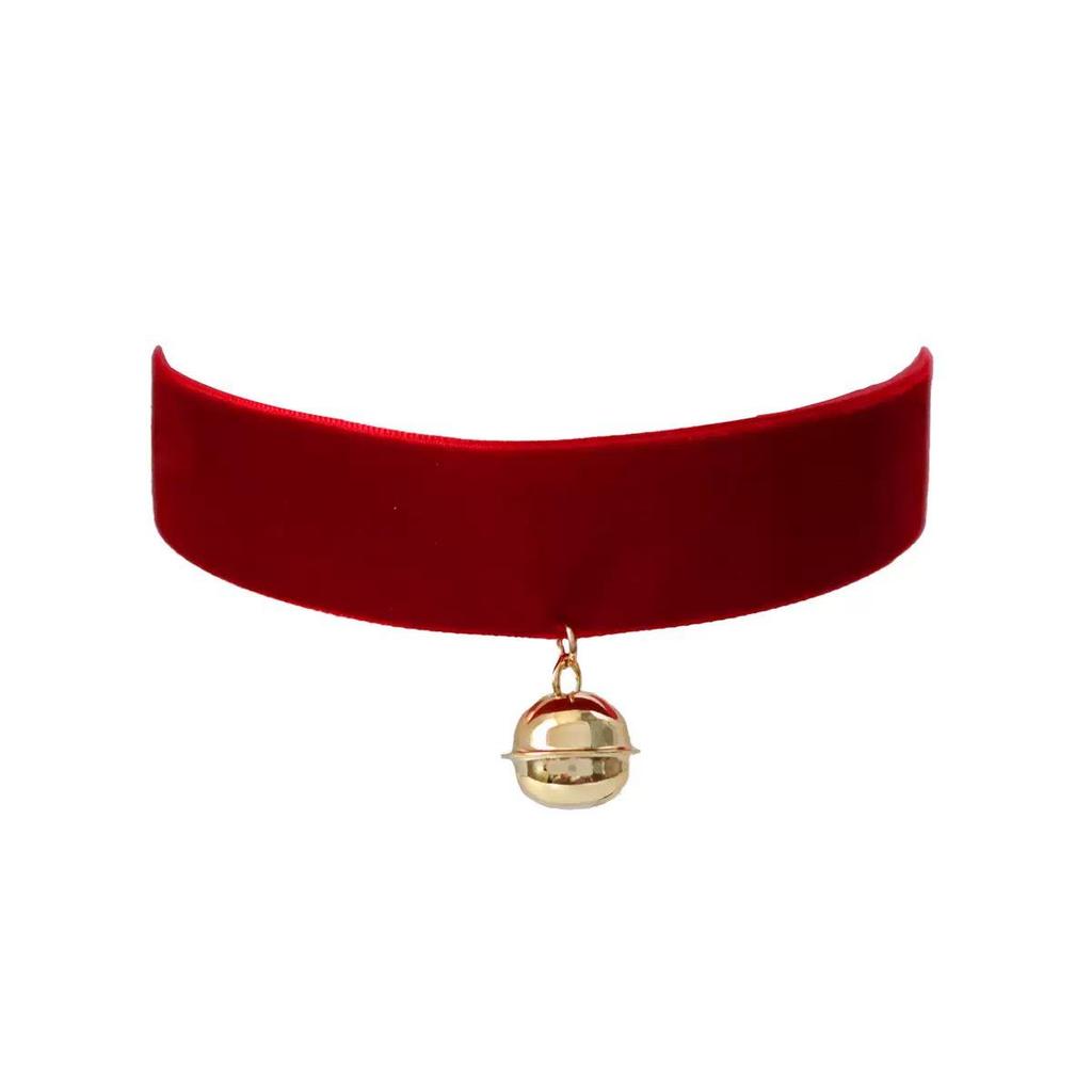 Adorable Christmas Plush Necklace with Red Velvet Bow and Jingle Bell Choker