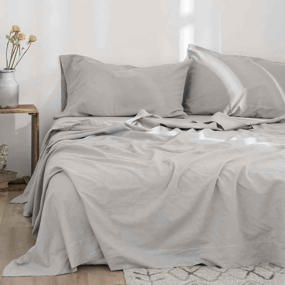 100% Linen Bed Sheet Set, High Quality Solid Color Fitted Sheet Set, Single Double Queen King Size Flat Sheet Set,Bedding White