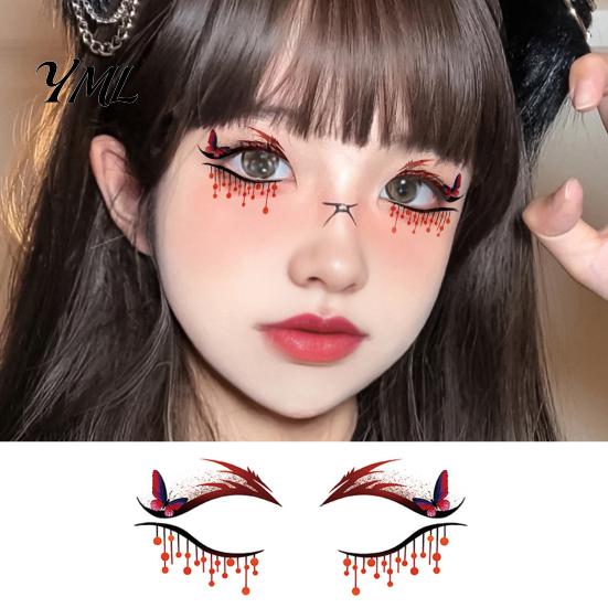Vodotěsné obličejové tetování Halloween dočasné pro ženy, sada make-upu s dýní a pavučinou, samolepky na oční art, dekorace na maškarní ples, karneval, cosplay