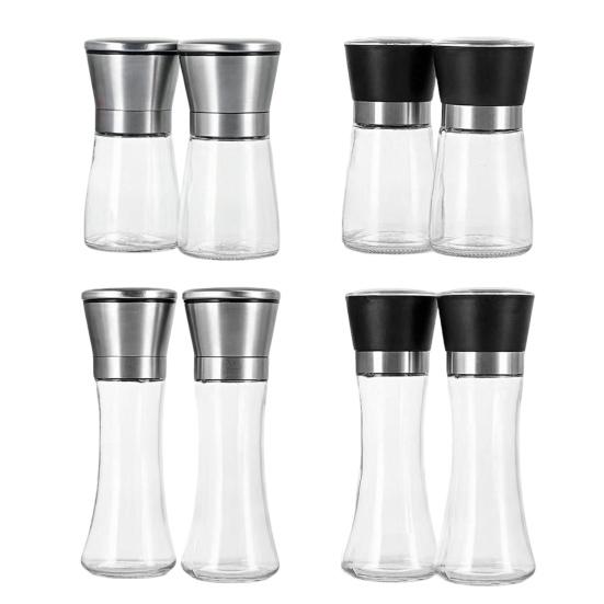 2 Stück Pfeffer- und Salzmühle Nachfüllbare Edelstahlmühle mit Einstellbarem Mahlgrad Manuelle Gewürzmühle für Küche Zuhause Restaurant
