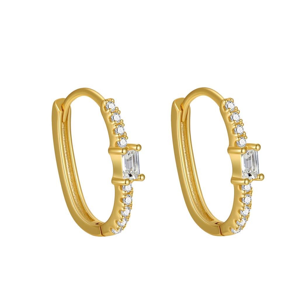 Women's 925 Sterling Silver U-Shaped Earrings with Inlaid Zircon Korean Minimalist Light Luxury 18K Gold Plated Fashion Jewelry
