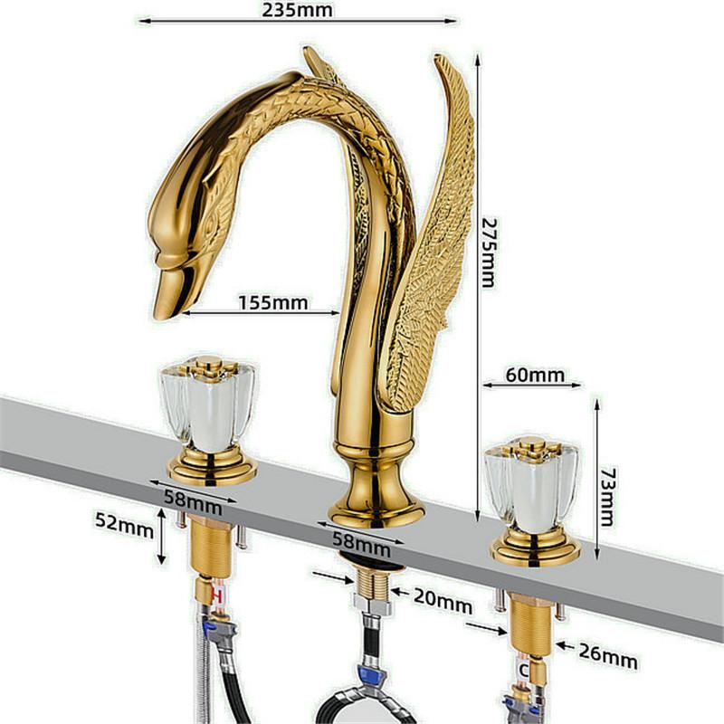 Tuqiu Gold Bathroom Faucet Widespread Brass and Crystal Basin Faucet Tap Luxury Basin Mixer Hot And Cold Shower Room Sink Faucet
