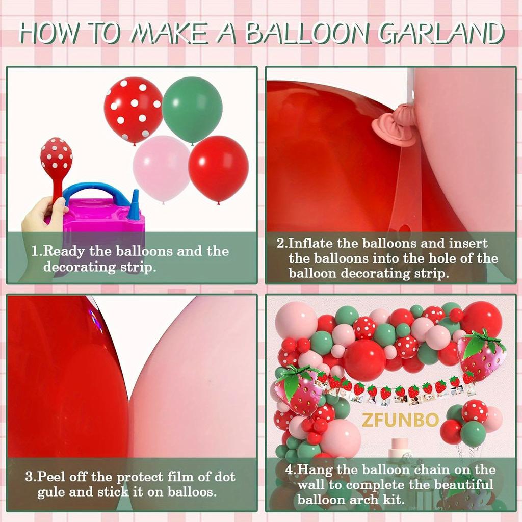 130pcs Red and Green Strawberry Balloon Arch Kit Berry Sweet Birthday Party Decorative Wreath Suitable for Birthday Parties PROM