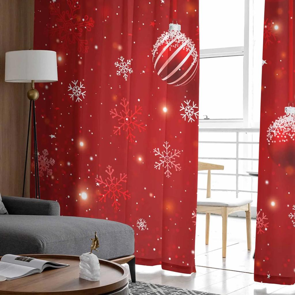 Christmas Snow Bulb Sheer Curtains for Living Room Decoration Window Curtains Kitchen Tulle Voile Curtains