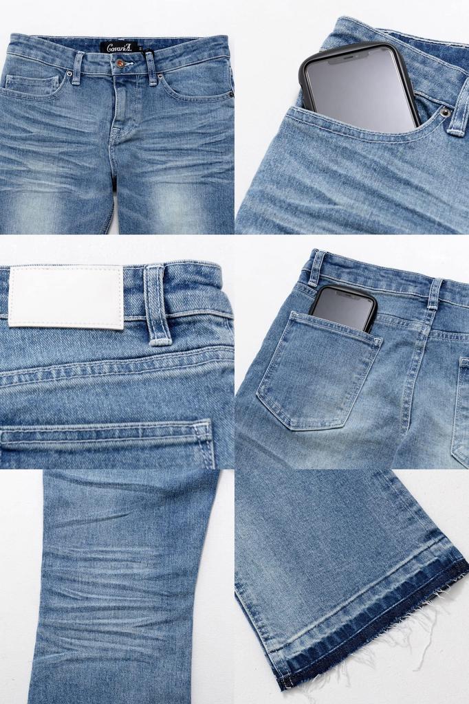 Cavalier Unisex Denim Flared Size 42 White Men's Pants, Jeans, Stretch, Cut-Off Fabric, CAMY22-08, (S),