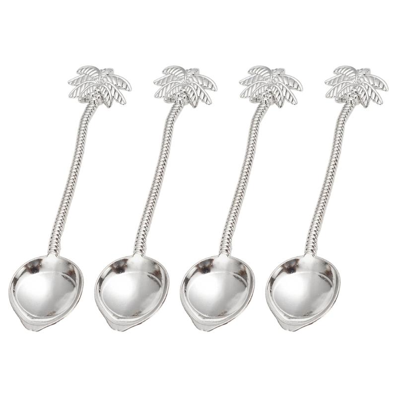 

Melal Metal Coffee Spoons 4PCS Tropical Leaf Design Service Cake Utensils For Dessert Parties And Home Use серебряный