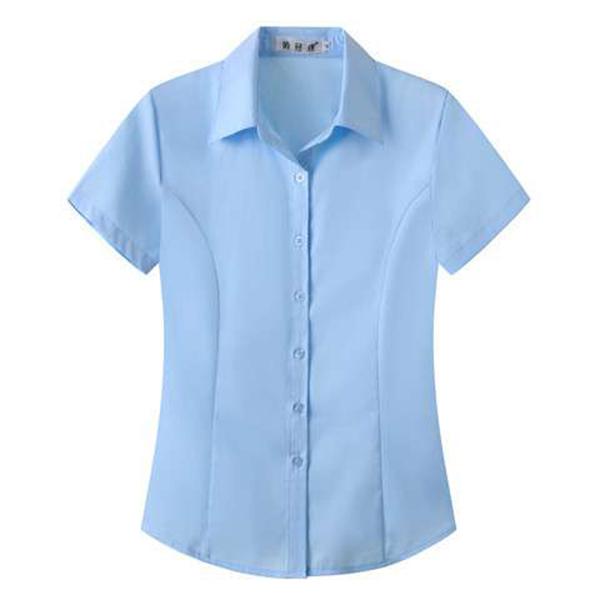 Women's Office Work Shirts Short Sleeve Button Down Shirts V Neck Collared Blouse Summer Classic-Fit Tops Ladies Business Blouses