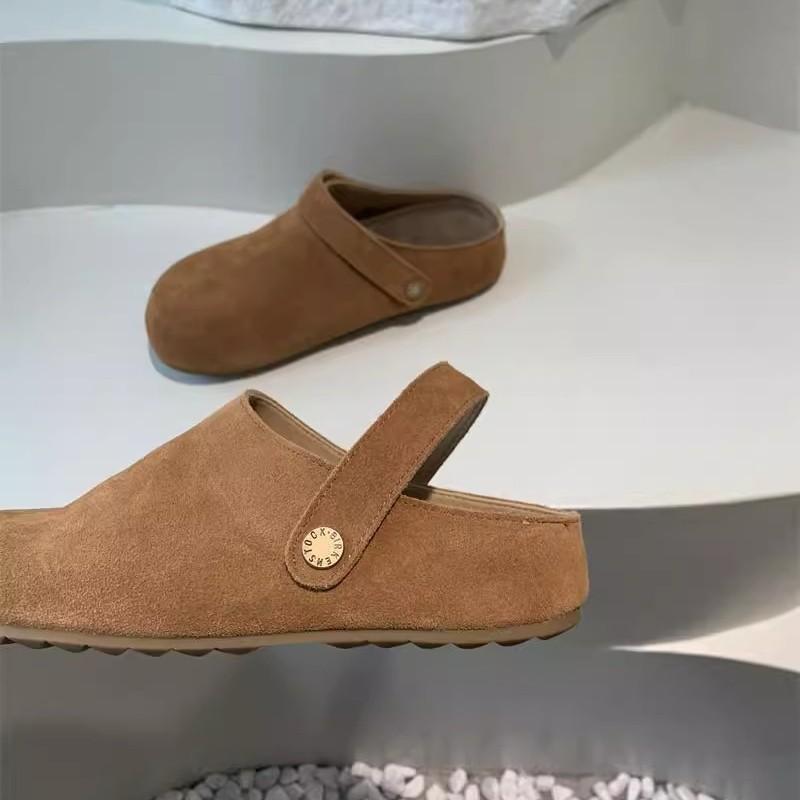 Soft leather version~ Two-wearing bag head and half slippers women's 2025 new niche round head to increase the height of lazy people to work Boken s