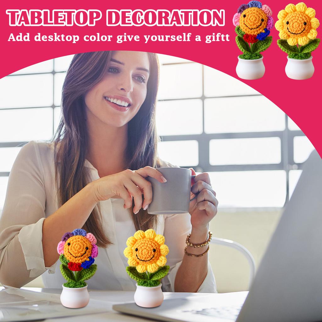 Single Handmade Crocheted Puff Flower Pot - Multicolored Decorative Flower For Home, Or Gifting (Choose Your Favorite Color)