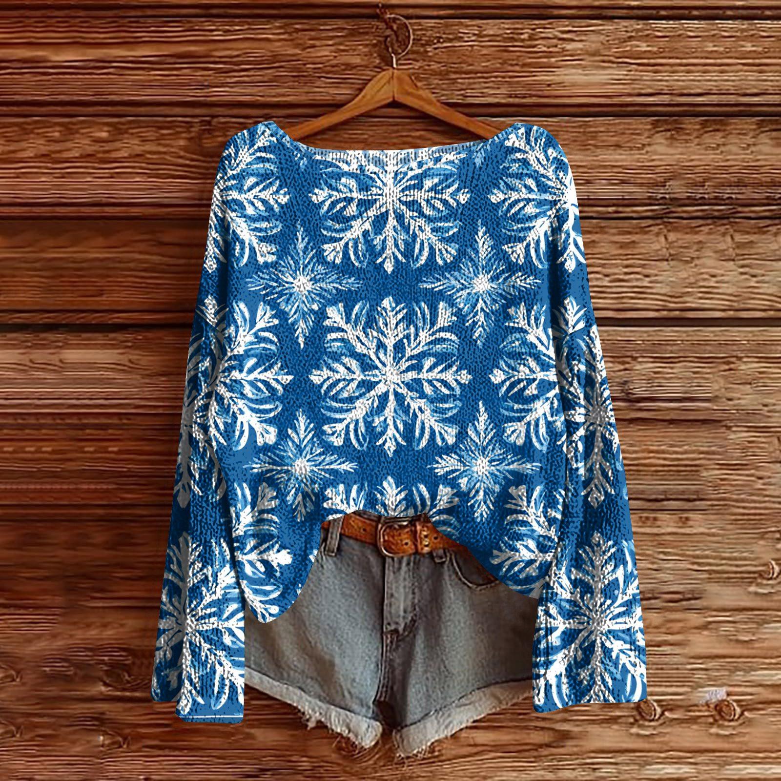 

Женский легкий свитер с рождественским принтом, повседневный вязаный пуловер с длинным рукавом S синий