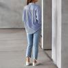 Camisa Feminina Lapela Manga Comprida Abotoamento Simples Tops de Camisa com Bolso de Patch Caimento Solto Respirável Tops de Escritório