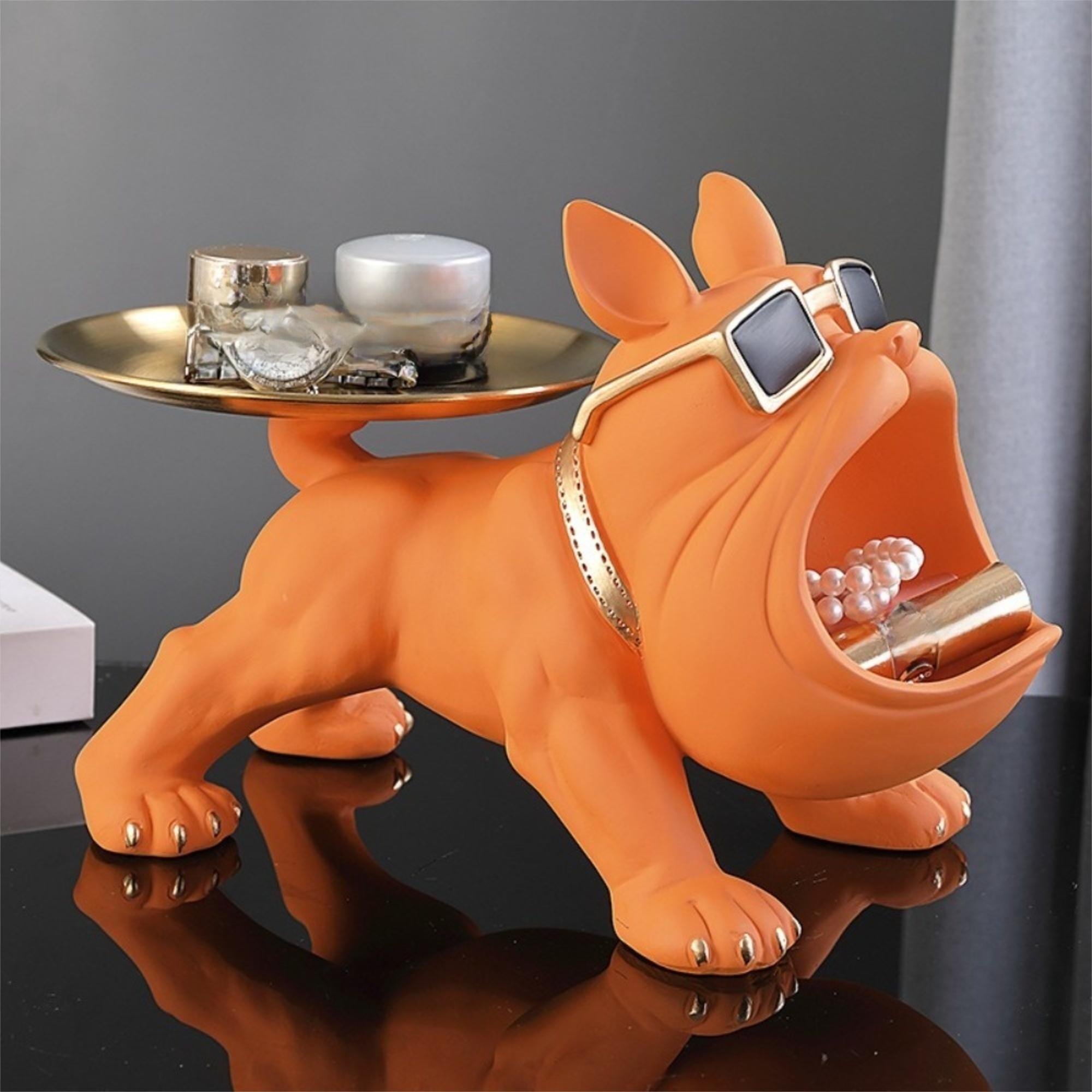 

Resin Bulldog Key Storage Multifunction Entryway Tray Creative Puppy Sculpture Gift бежевий