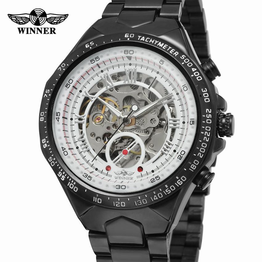 New Classic Luxury Brand Gold Skeleton Watch for Men Mechanical Watches Casual Stainless Steel Strap Vintage Wristwatches New