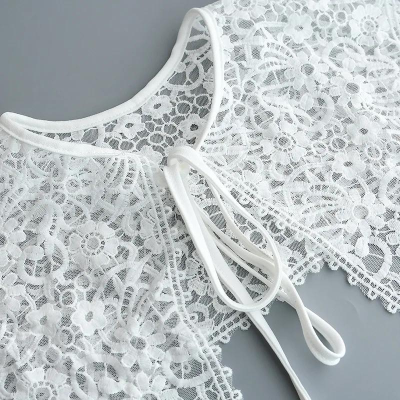 Women Shirt Solid Color Fake Collar Shouder Wrap Girls Student Adjustable Bowknot Bottoming Shirt False Collar Shawl for Daily Use