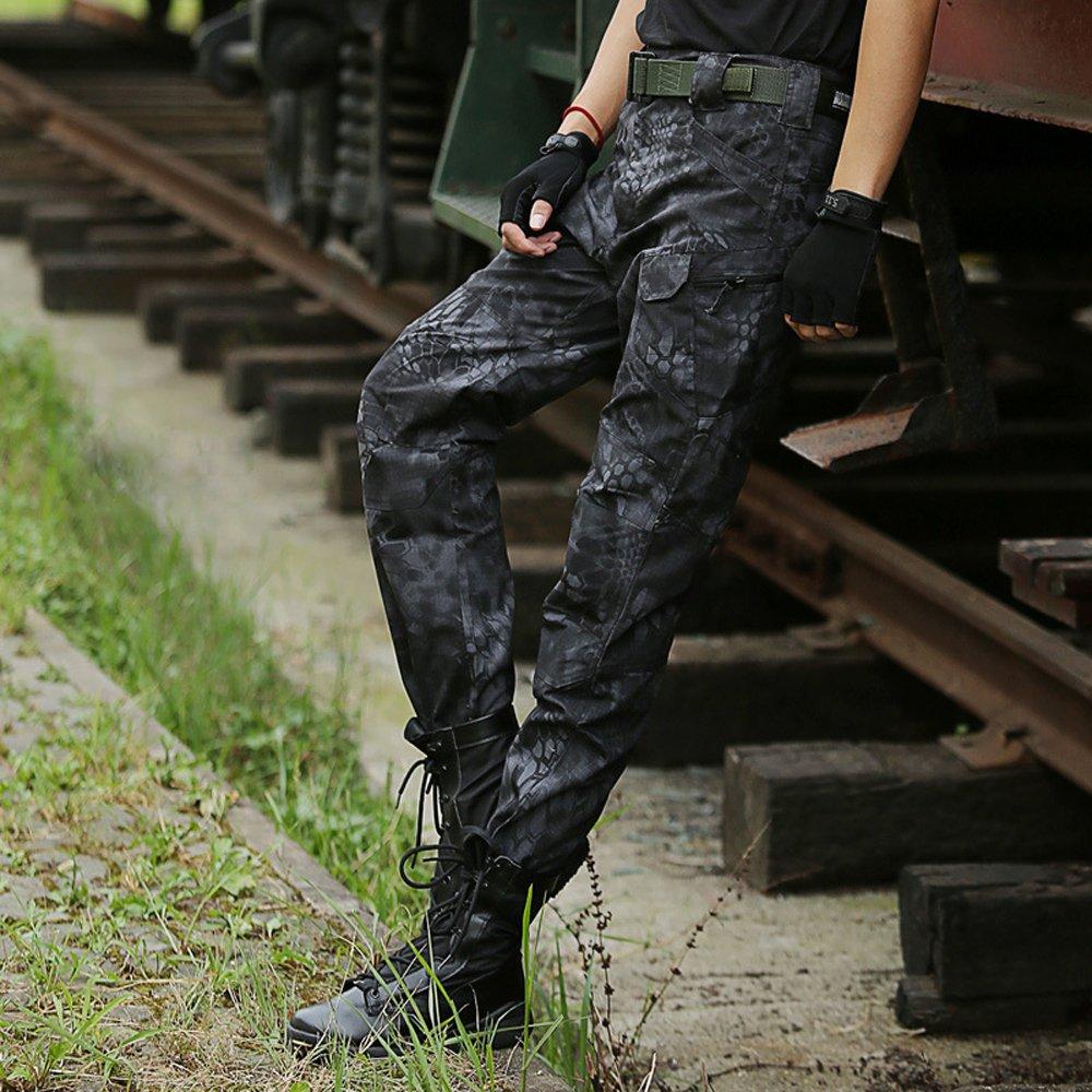 GUN FREAK Tactical Pants, Honeycomb Camouflage Combat Pants for Military and Airsoft (Typhon Black (Button), Size 34)