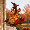 Decorative Chain Hanging Witch Acrylic Suncatcher, Stained Glass Effect Window Car Ornament, Gothic Scary Art with Pumpkin Lantern Sun Catcher
