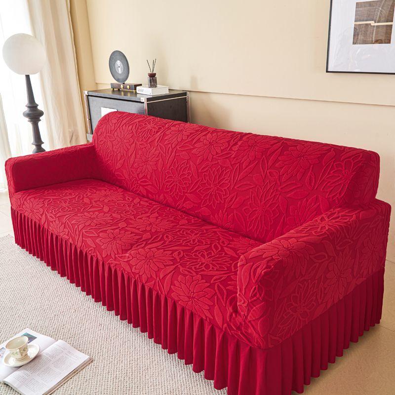 1pc Luxury Wrapped Sofa Cover with Pleated Skirt - Soft, All-Season for Living Room, Bedroom, Office, Sofa Covers for Living Room