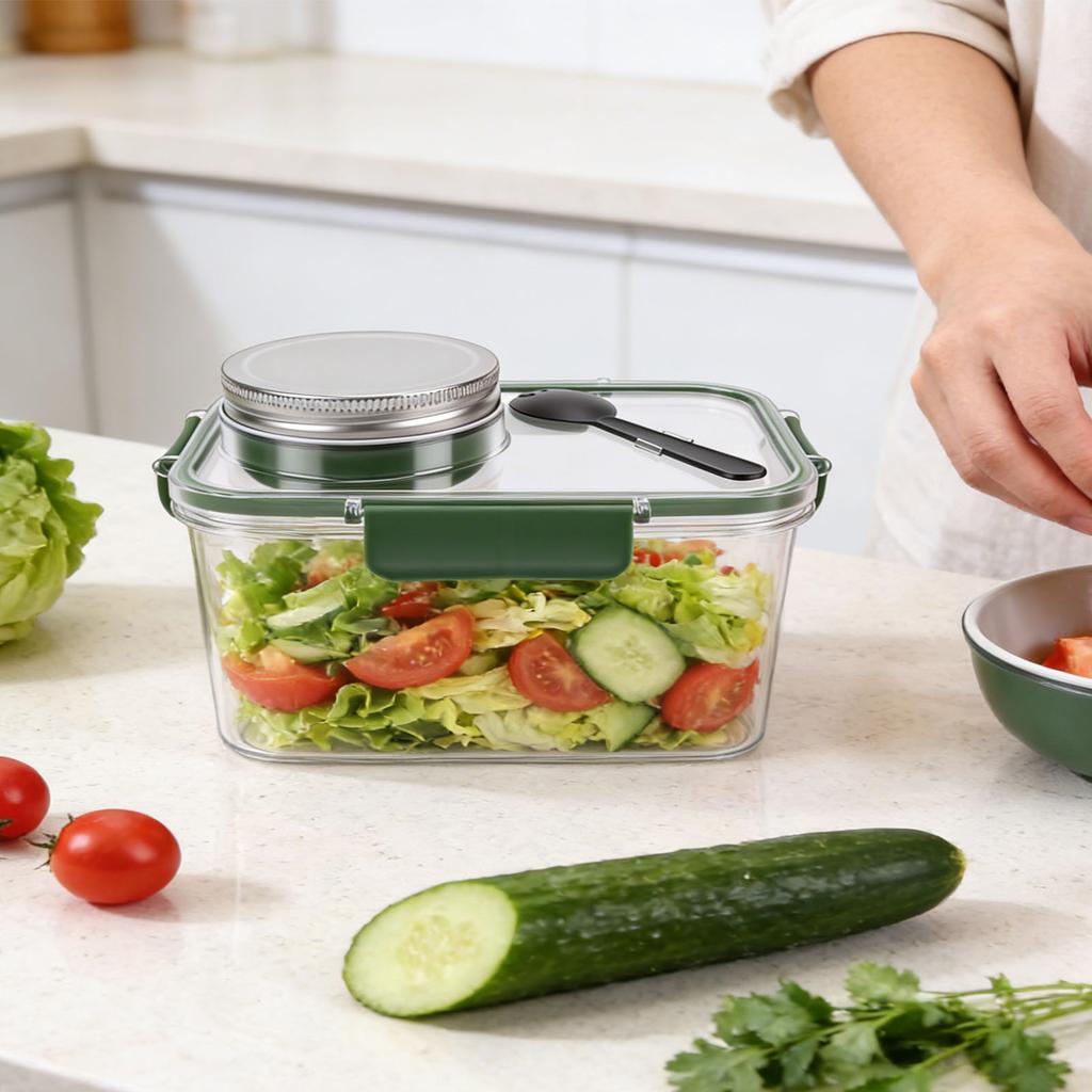 Salad Container with Dressing Compartment ABS Reusable Leakproof Portable Salad Lunch Box Food Storage Container for School  