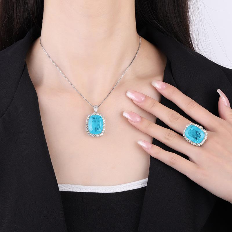 Jewelry Copper Bottom Gold-Plated Package Simulation Paraiba Color Fat Rectangular Light Luxury Texture Set 15 * 20