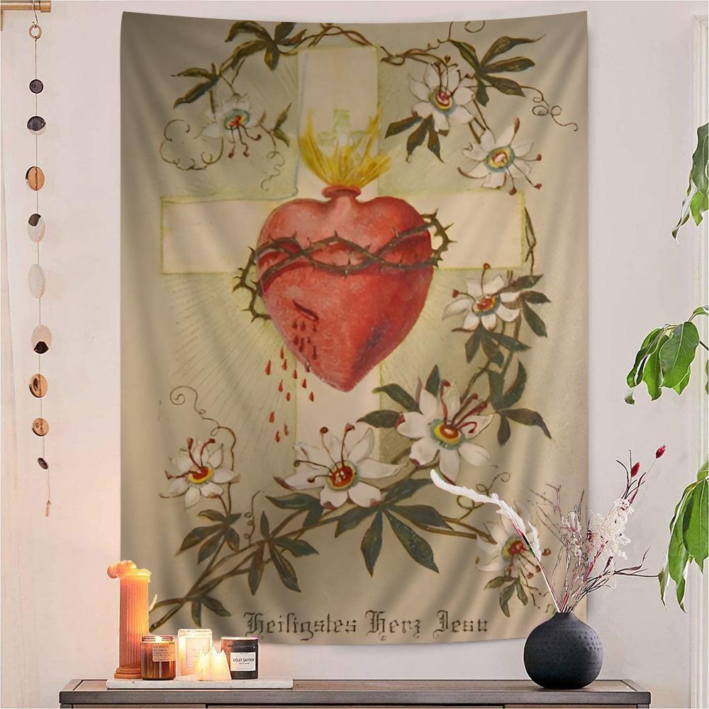 Sacred Heart of Jesus Canvas Painting Mary Hanging Bohemian Tapestry Cheap Hippie Wall Hanging Bohemian Wall Tapestrie
