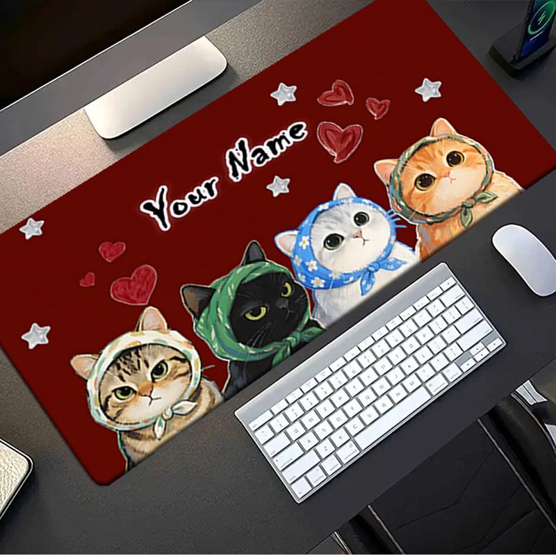 1PC Custom Name Cats Headscarves Celebration Mouse pad, keyboard and mouse desk pad, for computer notebook Birthday Gift For Any Room Or Office