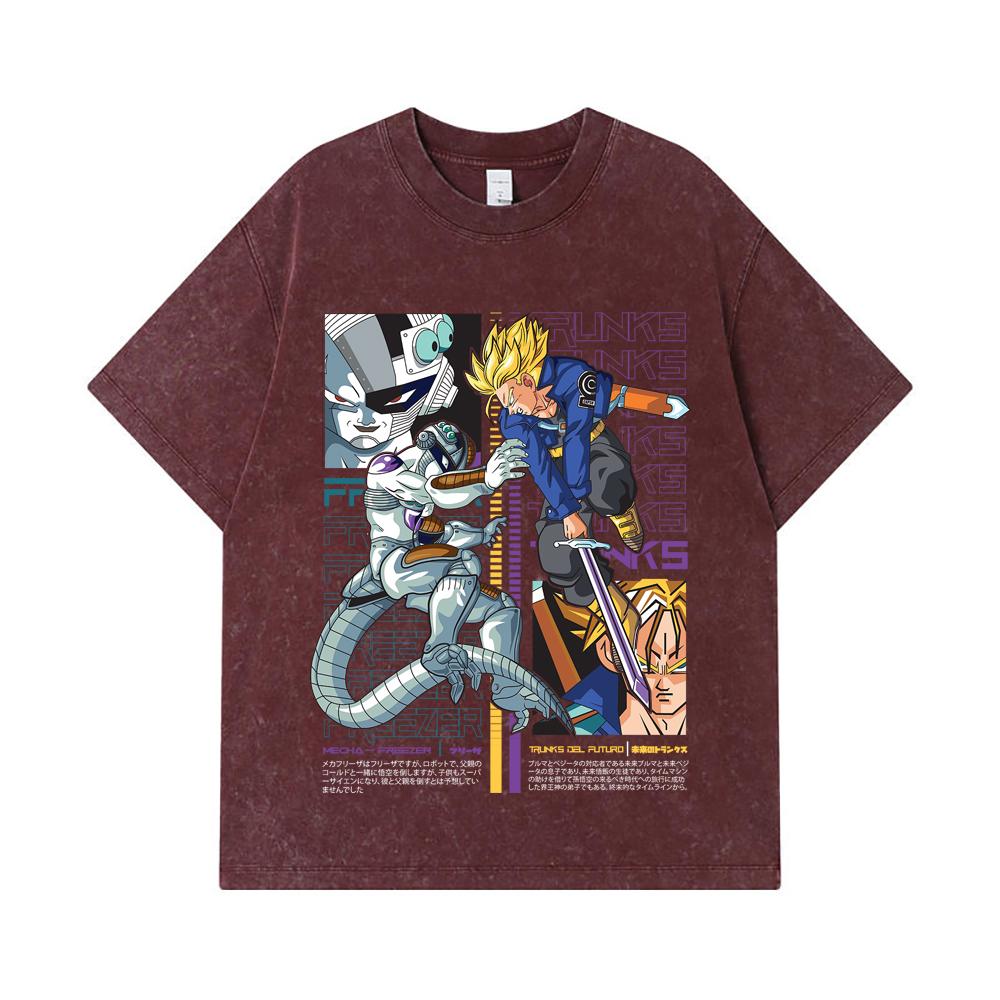 275 GSM Washed T-shirts 100% Cotton Dragon Ball V50 Trunks Freeza Print Unisex Heavy Cotton T Shirt