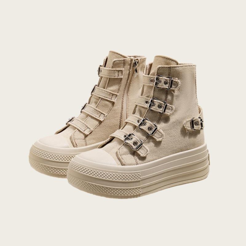 Inner Height Increase of 6.5cm~ Small Versatile High-top Canvas Shoes for Women's Spring and Autumn Breathable Gaobang Platform Shoes Height Increas