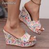 Fashion Fashion Floral Print Wedge Slippers Women Slip On Chunky Platform Sandals Woman Summer 2025 Thick Bottom Non Slip Outdoor Slides