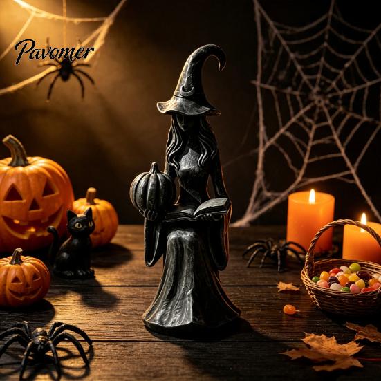 Mysterious Witch Craft Gift Pumpkin Ornament, Halloween Gothic Style Tabletop Figurine, Retro Home Decor Ornament PLA Statue for Bookshelf Office
