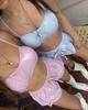 Bikini Fresco de Dos Piezas para Vacaciones en la Playa para Mujer: Top Bandeau de Tirantes y Shorts Sueltos