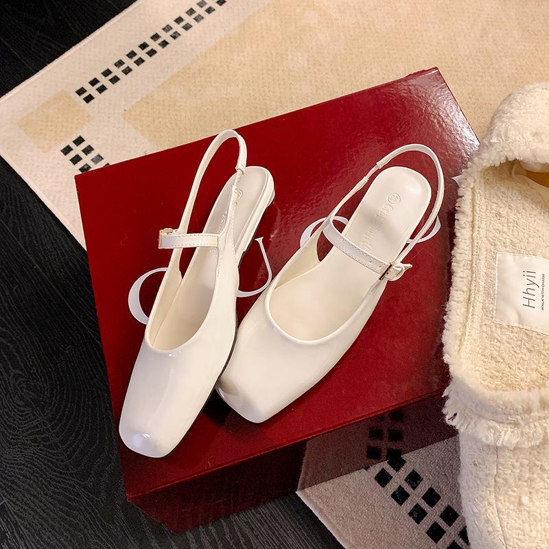 Sheepskin version~ French bag head Mary Jane sandals women's commuting versatile one-word buckle with empty flat-soled temperament single shoes