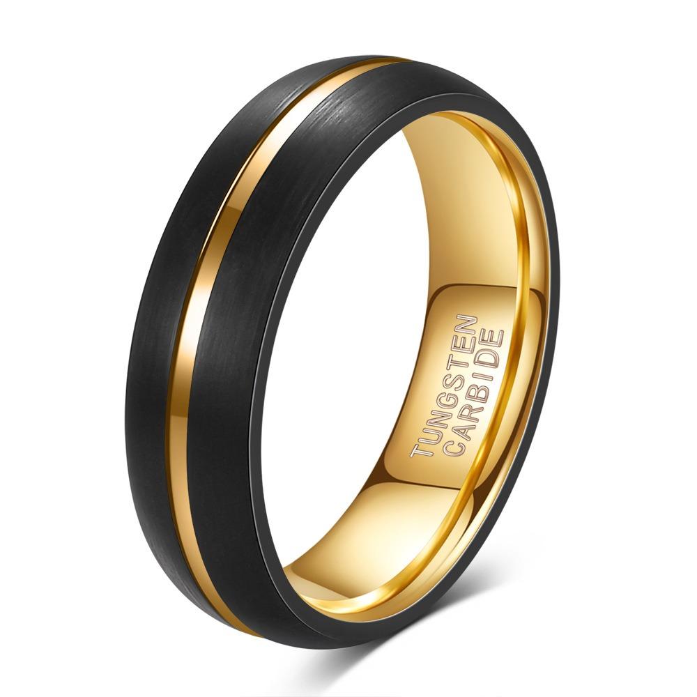 Čierny Zlatý 6MM Tungstenový Oceľový Prsteň Titánový Svadobný Prsteň Unisex Módne Šperky