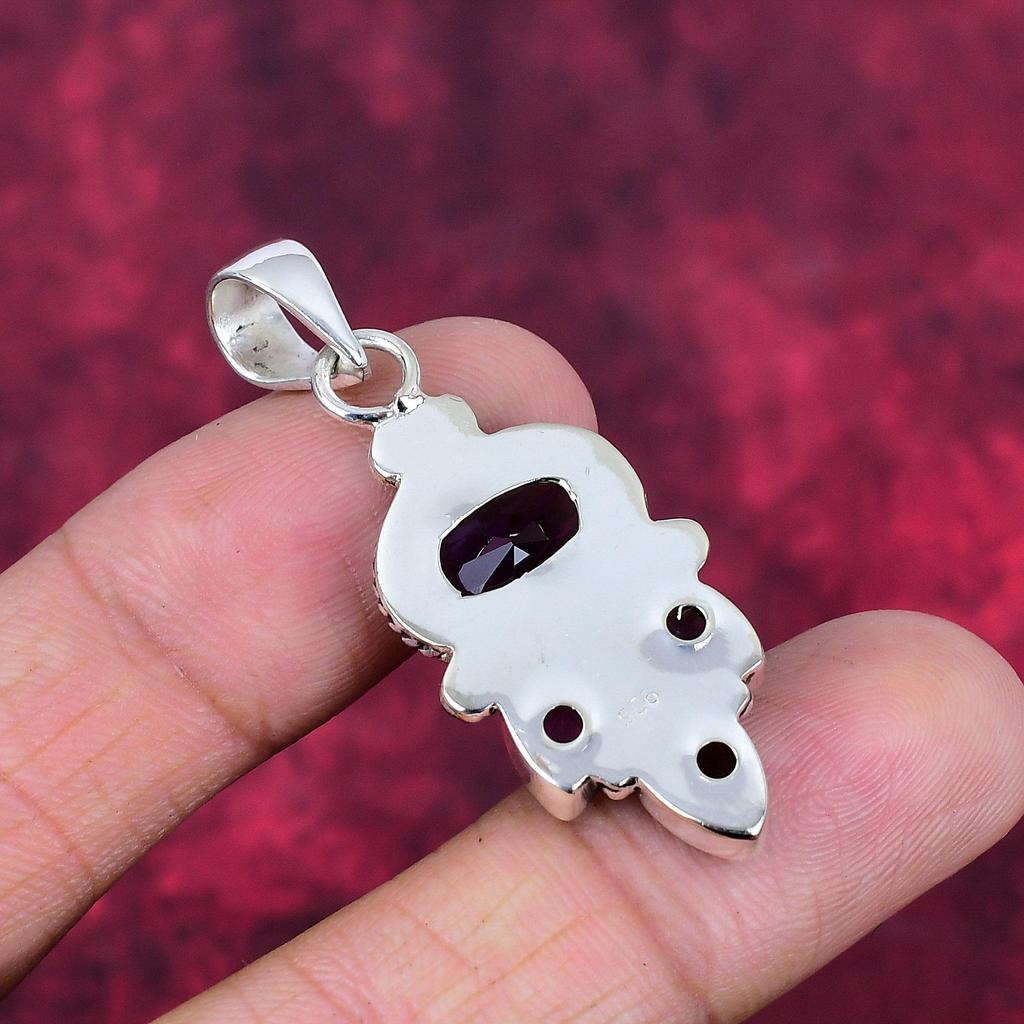 Amethyst Anhänger Edelstein Schmuck, 925 Sterling Silber Anhänger, Geschenk für Frauen handgefertigter Anhänger