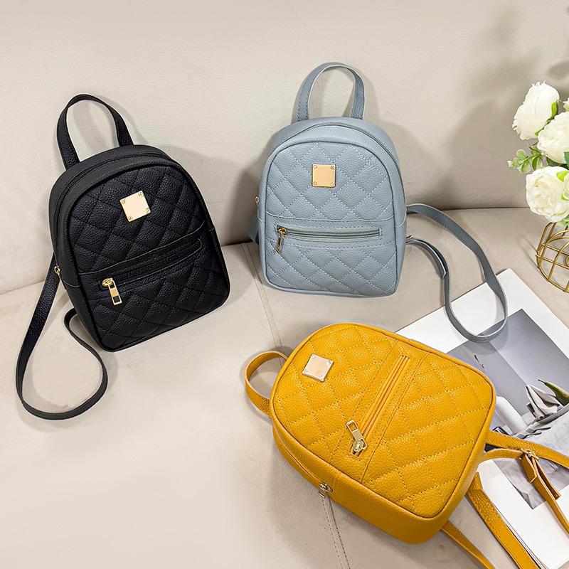 Rhombus embroidered small backpack, new small schoolbag, women's backpack.