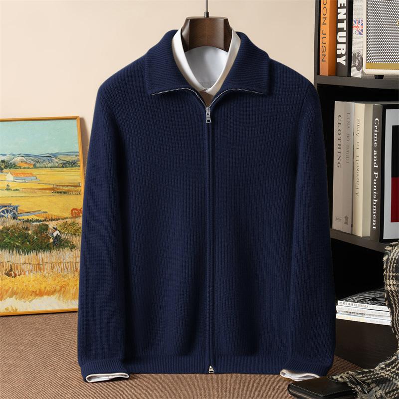 

Кашемировый кардиган простой теплый свитер семипетельная двухниточная утолщенная игольчатая вязка «слиток» на молнии с лацканами XXXL