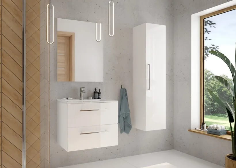 Bathroom Cabinet with Sink 50 Cm, Hanging, White, Soft-close Pinia