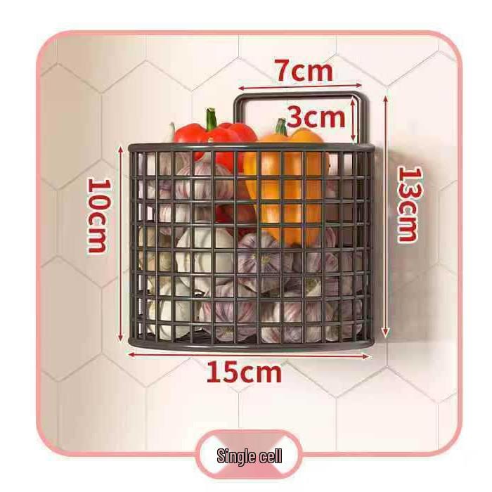 Wall-Mounted Kitchen Storage Basket for Spices, Scallions, Ginger, and Garlic - Punch-hole Design